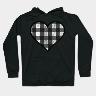 Distressed White and Black Buffalo Plaid Heart Hoodie